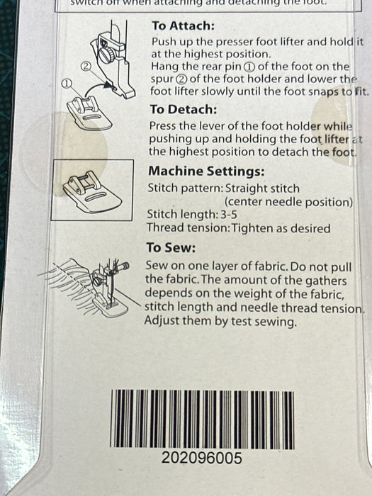 Janome Gathering Foot for 9mm Max. Stitch Width Machines (Janome Original)(Part No.: 202096005)
