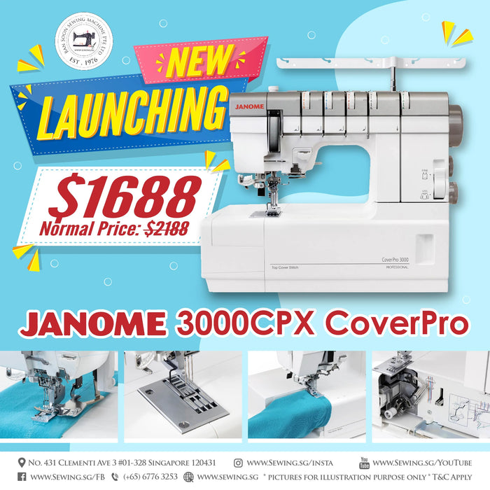 Janome CoverPro 3000 Coverstitch Machine - Ban Soon Sewing Machine Pte Ltd