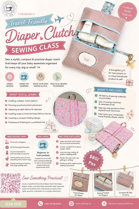 Travel-Friendly Diaper Clutch Sewing Class | Beginner to Intermediate Workshop Singapore-Sewing.sg