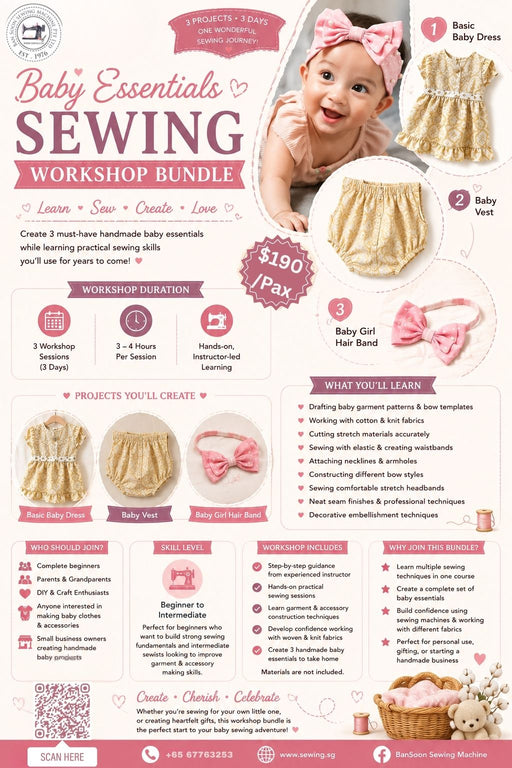 Baby Essentials Sewing Workshop Bundle | Dress, Vest & Hair Band Sewing Workshop- Singapore-Sewing.sg