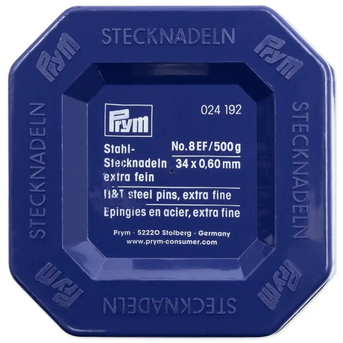 Prym Steel Pins 0.6 × 34 mm No. 8 EF 500g Box | Hardened Steel Sewing Pins-Sewing.sg