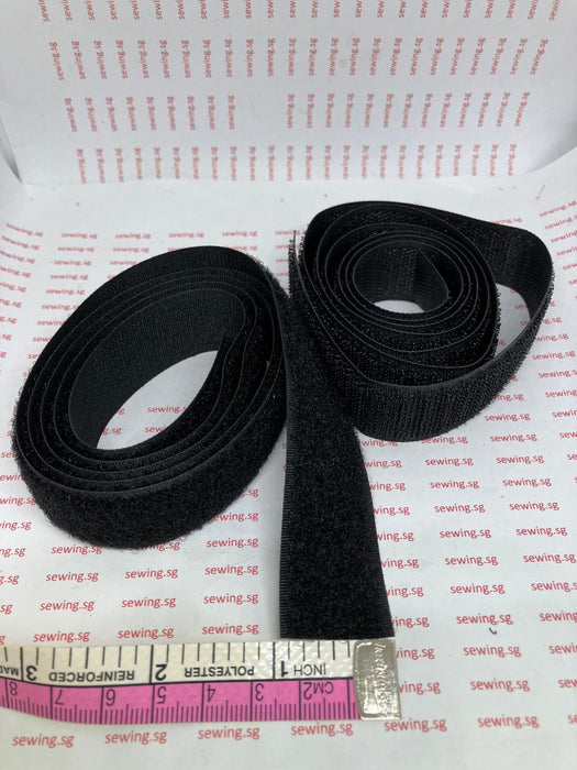 Velcro, with Glue; 1 inch width; 25 meters roll ( BLACK & WHITE), Magic Tape. - Ban Soon Sewing Machine Pte Ltd