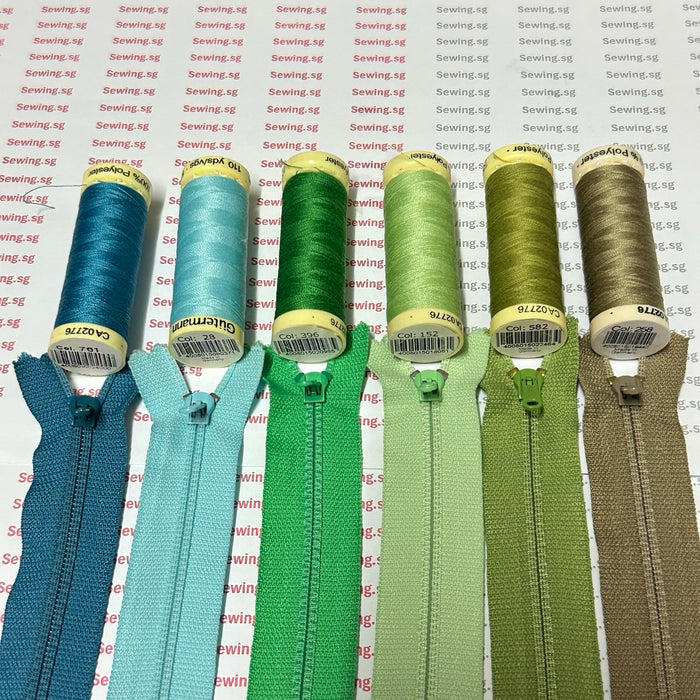 YKK Zips, Length: 10" | 14" |18",  6 of 36 Popular Colours, 761, 28, 396,,152, 582, 258, Shades of Green