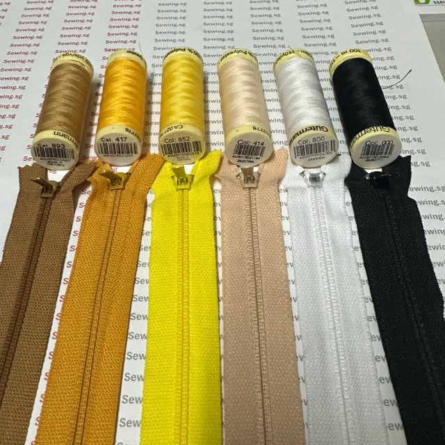 YKK Zips Colour Shades of Yellow