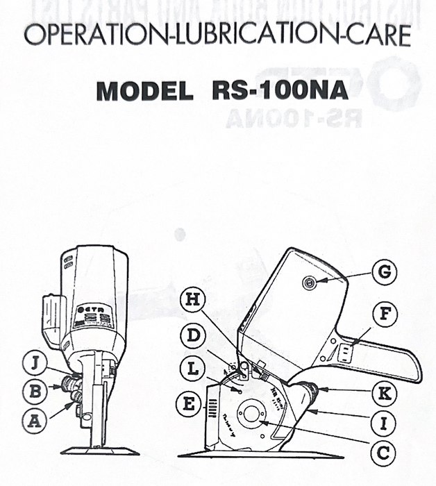 OCTA Round Cutter, Model RS-100NA Part List, Lubrication Care