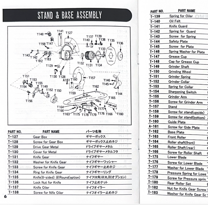 OCTA Round Cutter, Model RS-100NA Part List. STAND & BASE ASSEMBLY page.