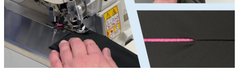 A closeup stitch sample of PEGASUS MX5203-A-02/223 Serger Overlock Machine, for inner wear seamless technology, Pressure Garments. 'M-stitch' technology developed by PEGASUS.