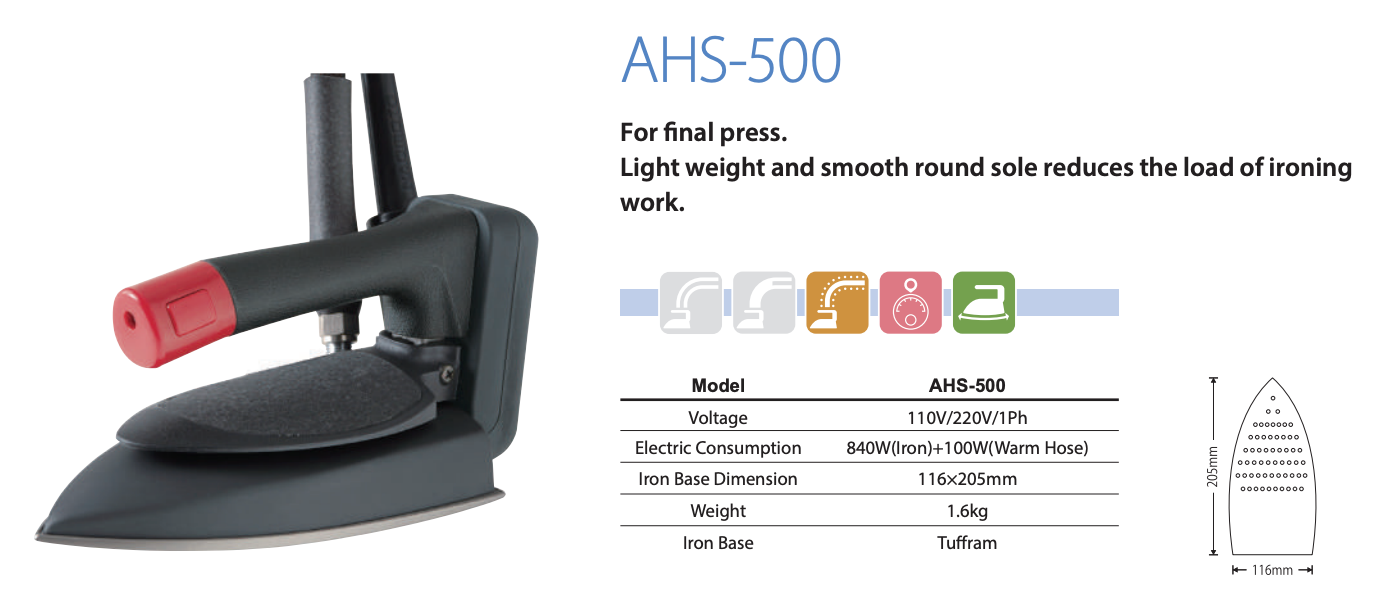 AHS-500 Electric Steam Iron with 2.5m Heated Warm Hose