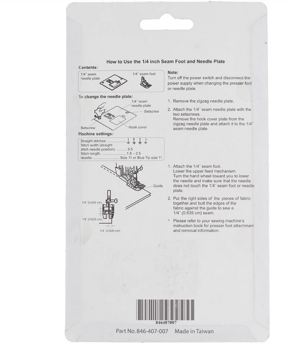 Janome AcuFeed 1/4" Seam Foot with Needle Plate #846407007