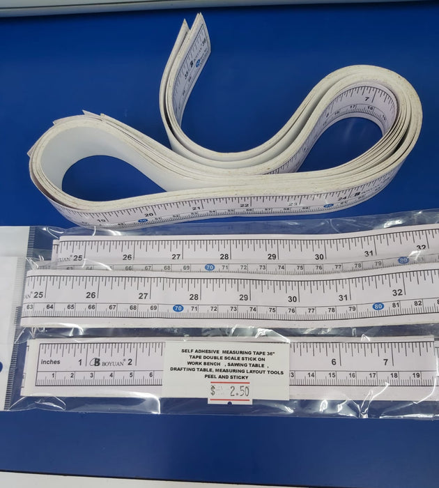 36" Self-Adhesive Measuring Tape – Double Scale Stick-On Ruler for Workbench, Saw Table & Drafting Tools