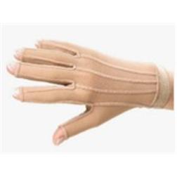 A closeup stitch sample of Skin Crafting Gloves, or Pressure Gloves, by PEGASUS MX5203-A-02/223 Serger Overlock Machine, for inner wear seamless technology, Pressure Garments. PEGASUS.